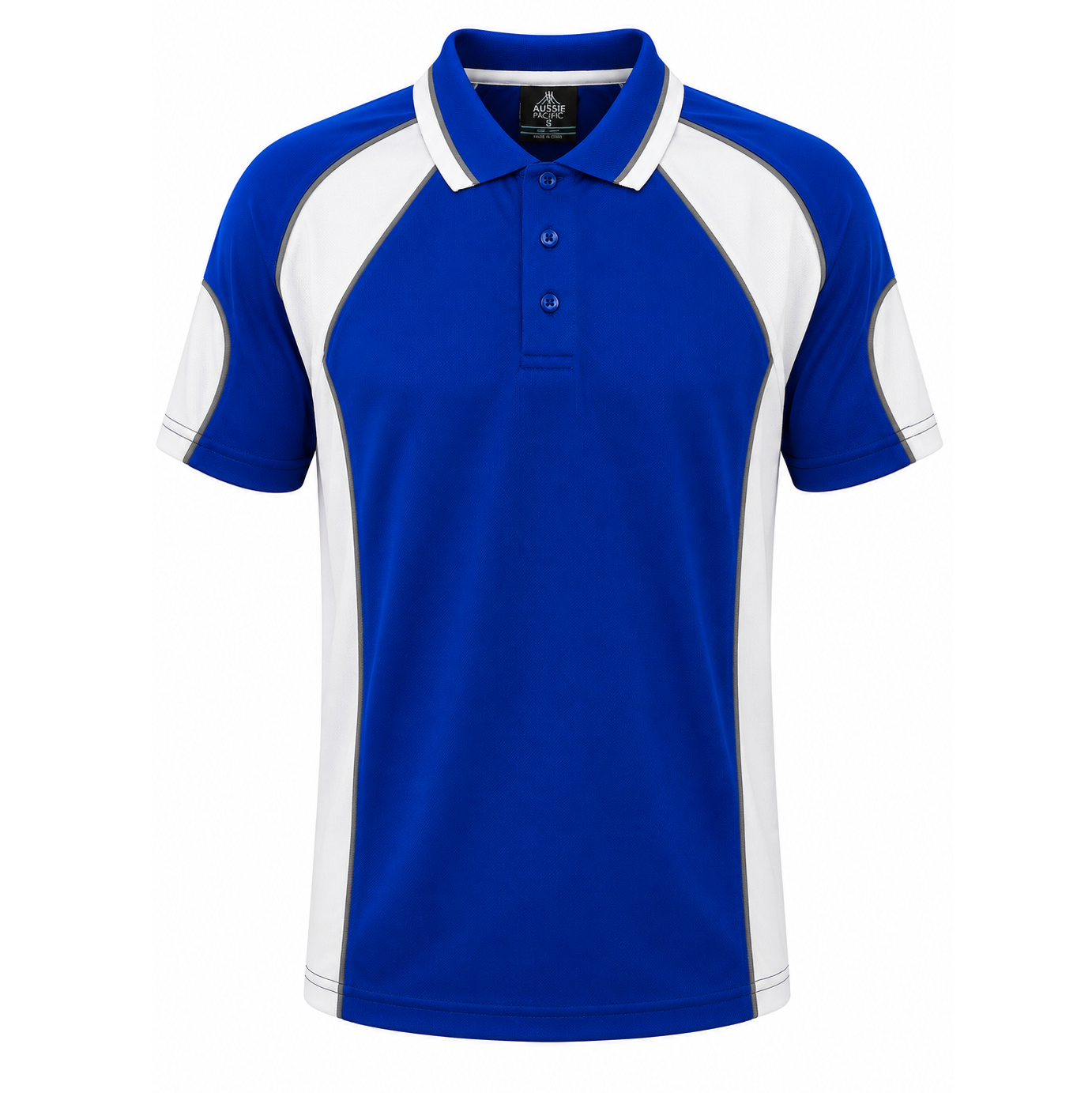 Mens royal blue with white contrast panels classic premium fitness Aussie Pacific N1300 Murray Mens Polo