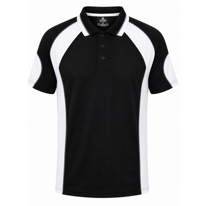 mens black with white contrasting panels easy care moisture wicking Aussie Pacific N1300 Murray Mens Polo