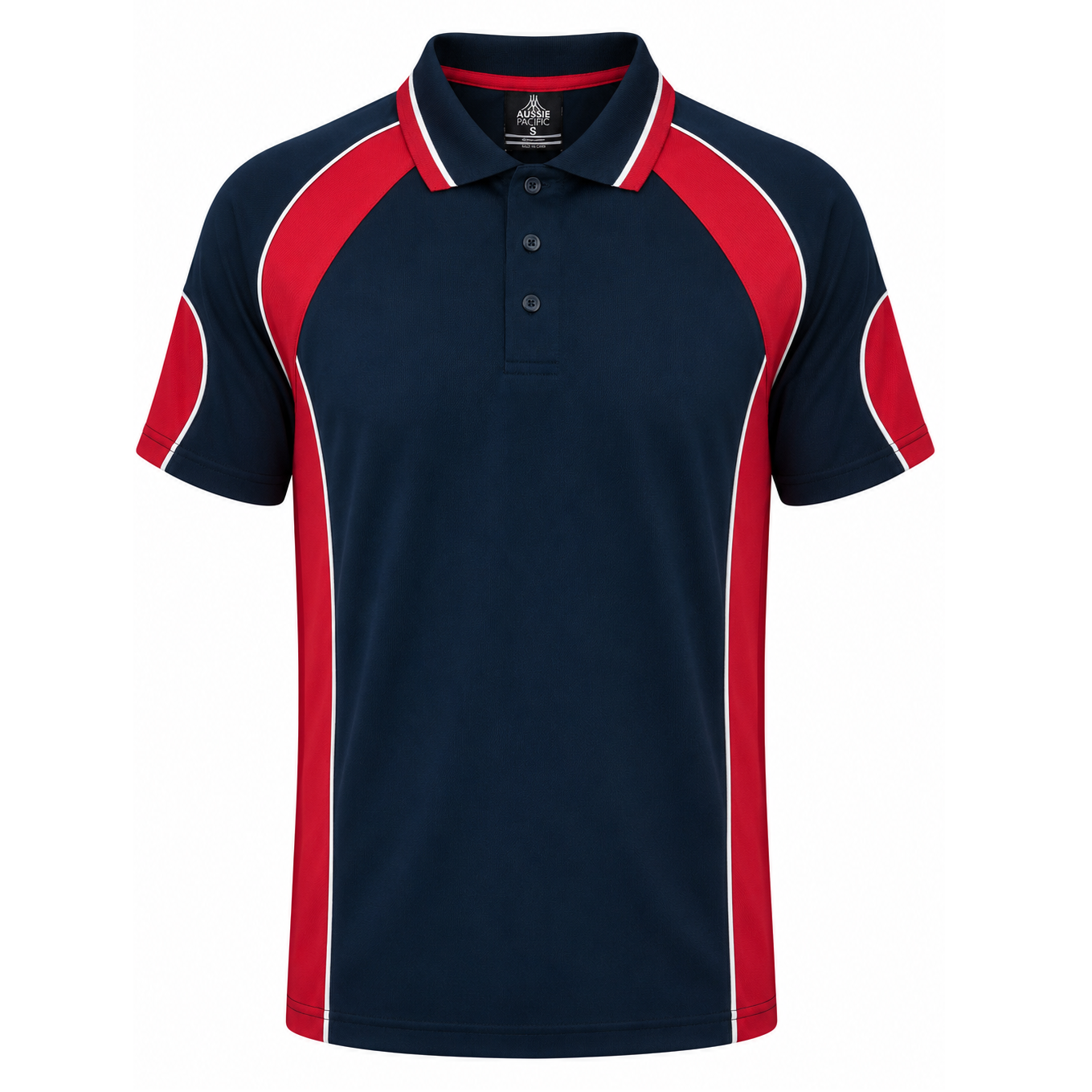mens navy and red with white contrast piping corporate branding everyday Aussie Pacific N1300 Murray Mens Polo