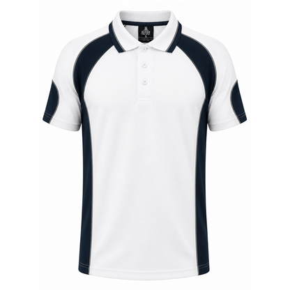 Mens white and navy lightweight breathable Aussie Pacific N1300 Murray Mens Polo