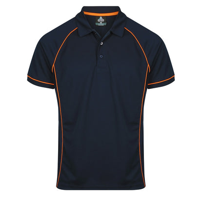 A navy and orange with contrast piping executive professional anti bacterial Aussie Pacific N1310 Mens Endeavour Polo