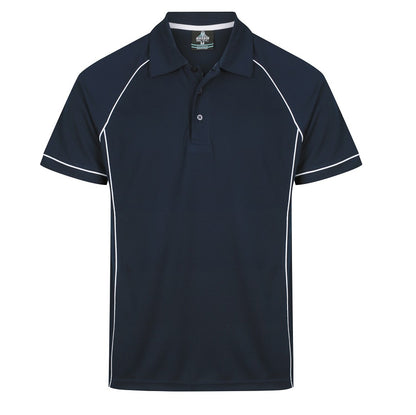  A navy blue coloured polo with white contrasting piping professional corporate sports polo Aussie Pacific N1310 Mens Endeavour Polo 