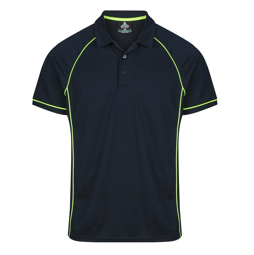 A navy and bright green contrasting piping, professional, executive, corporate Aussie Pacific N1310 Mens Endeavour Polo