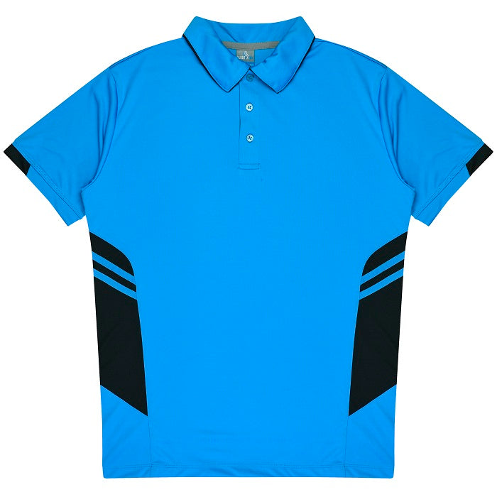 Mens cyan and black modern fit Aussie Pacific N1311 Mens Tasman Polo