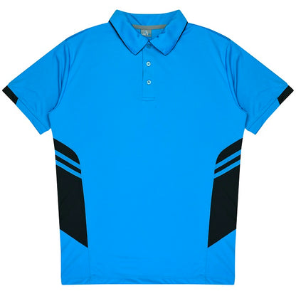 Mens cyan and black modern fit Aussie Pacific N1311 Mens Tasman Polo