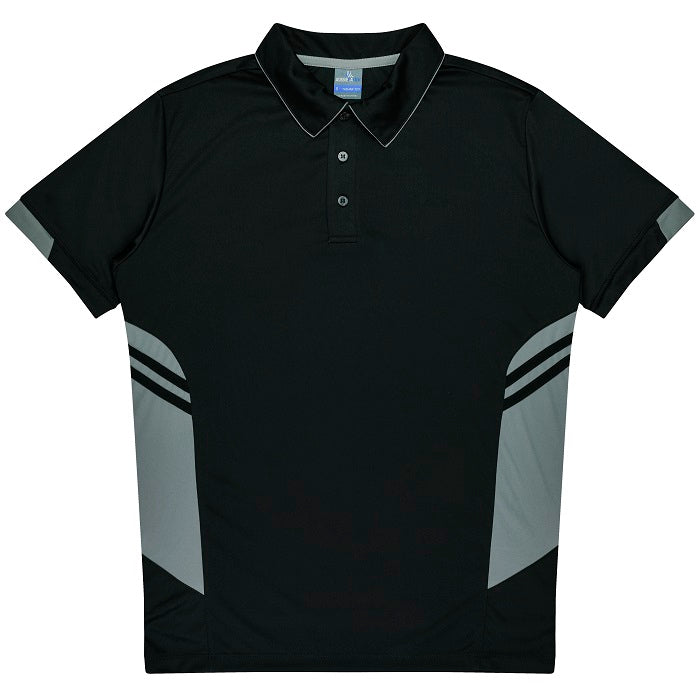 Mens Black and ash grey moisture wicking Aussie Pacific N1311 Mens Tasman Polo