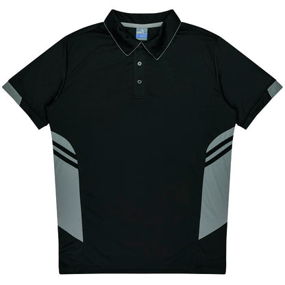 Mens Black and ash grey moisture wicking Aussie Pacific N1311 Mens Tasman Polo