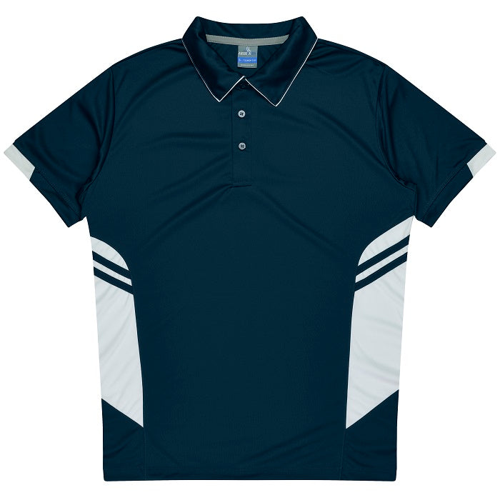 Mens Navy and White executive sports polo Aussie Pacific N1311 Mens Tasman Polo