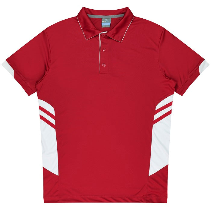 Mens Red and white long wearing easy care  Aussie Pacific N1311 Mens Tasman Polo