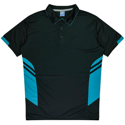 Mens black and teal breathable professional easy care active wear Aussie Pacific N1311 Mens Tasman Polo