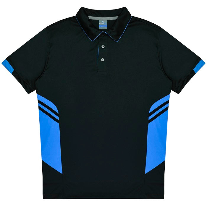 mens black and cyan everyday fitness polo Aussie Pacific N1311 Mens Tasman Polo