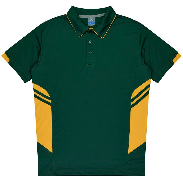 Mens bottle green and gold comfortable, durable , modern style Aussie Pacific N1311 Tasman Mens Polo