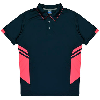 mens navy with neon pink modern design Aussie Pacific N1311 Mens Tasman Polo