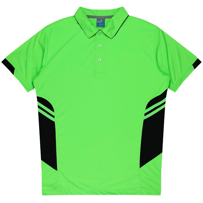 mens neon green with black detail lightweight polo, promotional apparel Aussie Pacific N1311 Mens Tasman Polo