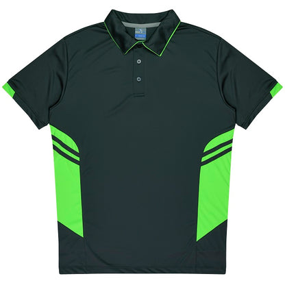 mens slate grey charcoal with neon green Aussie Pacific N1311 Mens Tasman Polo