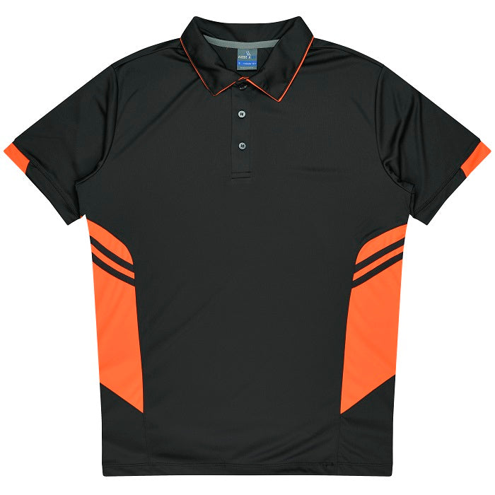 mens slate grey charcoal with neon orange professional premium fabric  Aussie Pacific N1311 Mens Tasman Polo