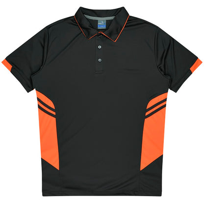 mens slate grey charcoal with neon orange professional premium fabric  Aussie Pacific N1311 Mens Tasman Polo