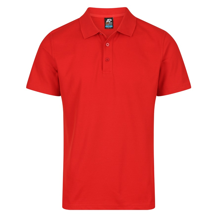 Aussie Pacific N1312 Hunter Mens Polo, Red, front view, modern fit with side vents