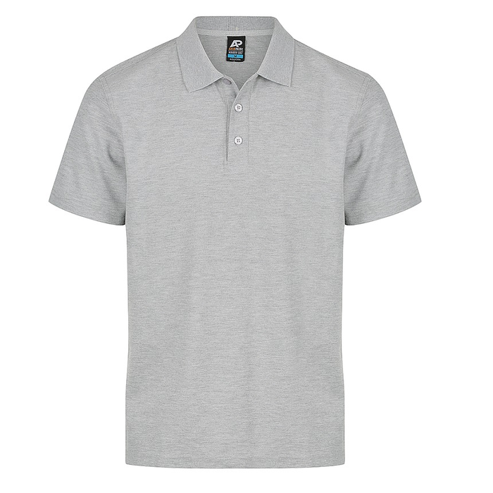 Grey marle, classic, Aussie Pacific N1312 Hunter Mens Polo, front view