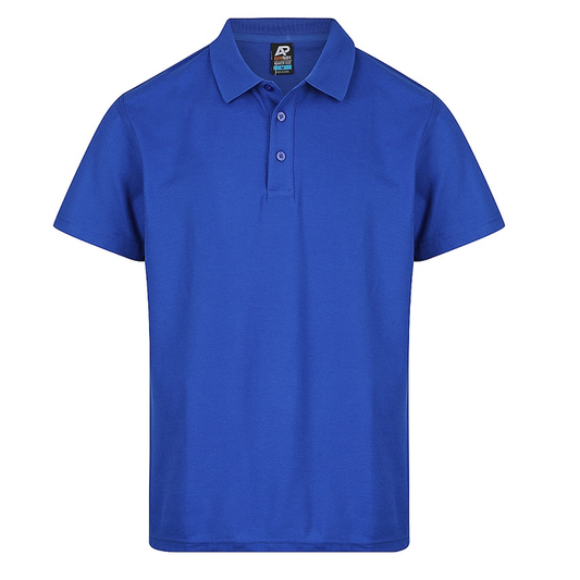 Royal blue short-sleeve polo shirt with a three-button placket, Aussie Pacific N1312 Hunter Mens Polo front view