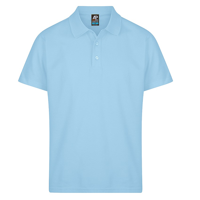 Sky blue, Aussie Pacific N1312 Hunter Mens Polo, button down, front view