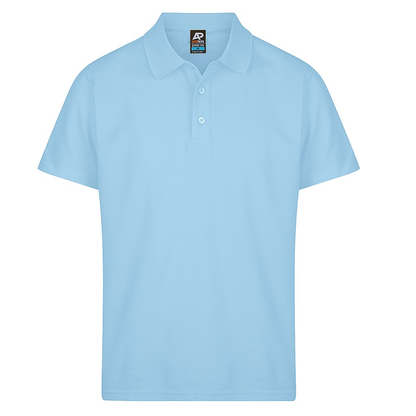 Sky blue, Aussie Pacific N1312 Hunter Mens Polo, button down, front view