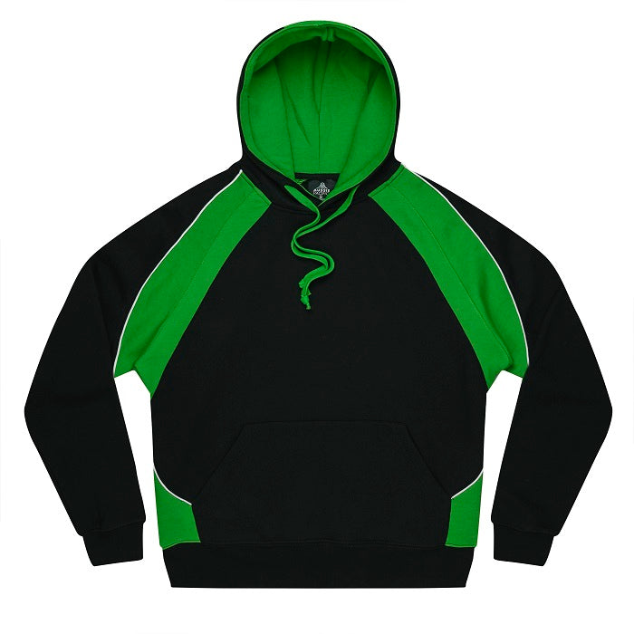 Mens black with green and white contrast piping, low pill, quick drying Aussie Pacific N1509 Huxley Mens Hoodie