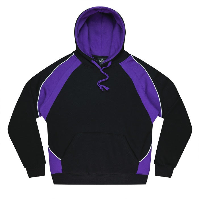 Mens black with bright purple easy care everyday sports fitness, Aussie Pacific N1509 Huxley Mens Hoodie