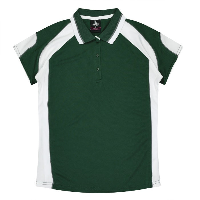 womens classic bottle green and white sports teams Aussie Pacific N2300 Murray Ladies Polo