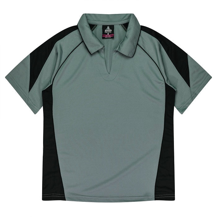Womens Johnny V Neck collar charcoal grey ashe and black detail lightweight proffessional sports Aussie Pacific N2301 Premier Lady Polo