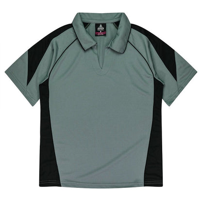 Womens Johnny V Neck collar charcoal grey ashe and black detail lightweight proffessional sports Aussie Pacific N2301 Premier Lady Polo
