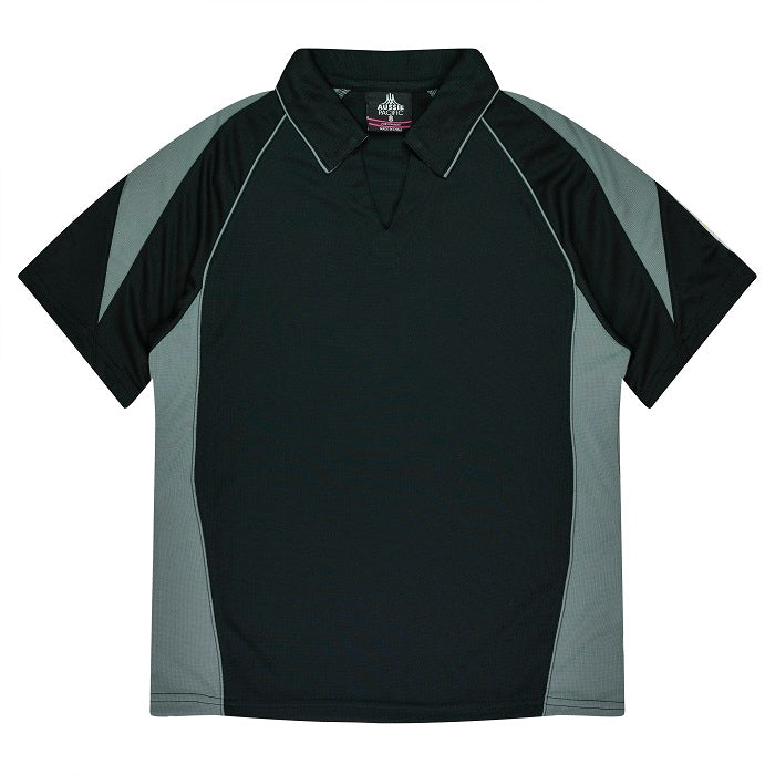 Womens Black and Ashe charcoal grey Dri-wear antibacterial finish, Easy-care fabric, Aussie Pacific N2301 Premier Lady Polo