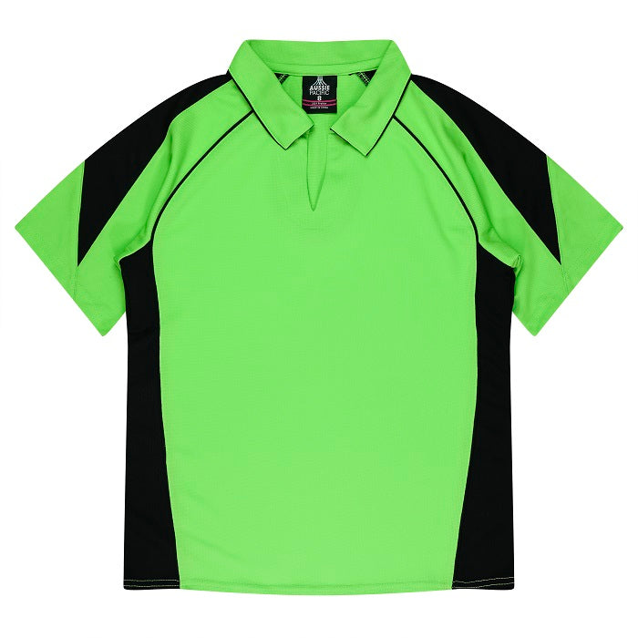 Womens short sleeve athletic polo apple green and black johnny neck collar Aussie Pacific N2301 Premier Lady Polo