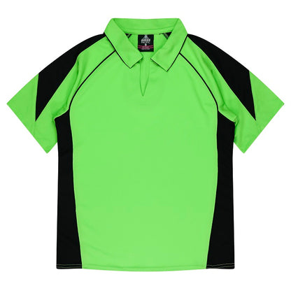 Womens short sleeve athletic polo apple green and black johnny neck collar Aussie Pacific N2301 Premier Lady Polo