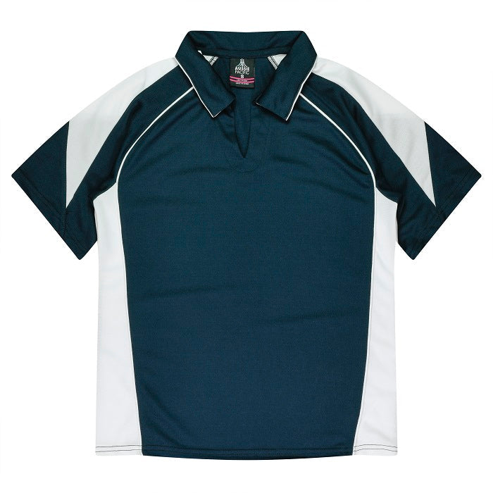 Womens navy and white light breathable modern design corporate team branding Aussie Pacific N2301 Premier Lady Polo