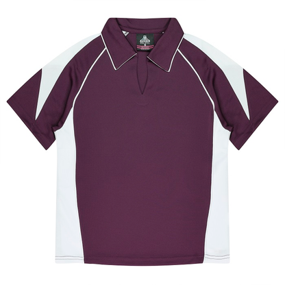 Aussie Pacific N2301 Premier Lady Polos, burgundy with white contrast, anti bacterial fabric, front view