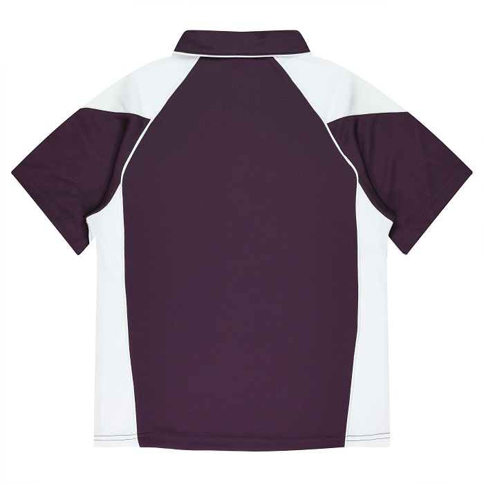 Aussie Pacific N2301 Premier Lady Polos, burgundy and white, rear view