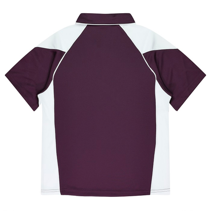 Aussie Pacific N2301 Premier Lady Polos, burgundy and white, rear view
