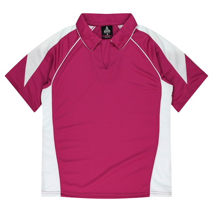 Aussie Pacific N2301 Premier Lady Polos, pink with white, front view