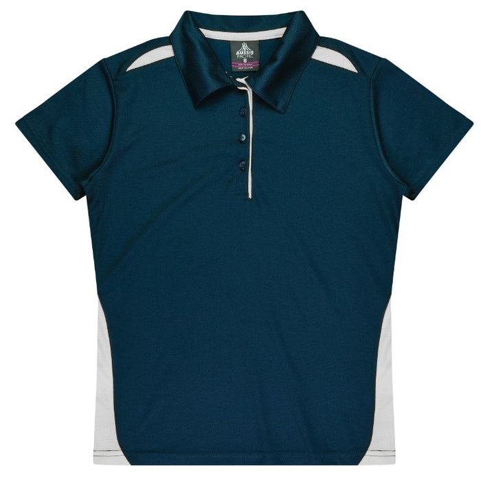 navy with white detail fabric collar womens corporate sports modern fit Aussie Pacific N2305 Ladies Paterson Polo shirt