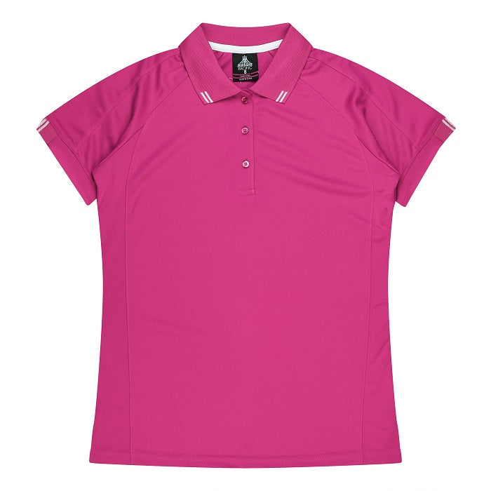 Womens Pink with white detail Aussie Pacific N2308 Flinders Lady Polos breathable quick drying active wear