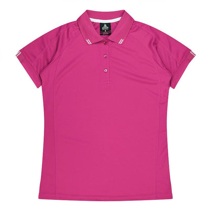 Womens Pink with white detail Aussie Pacific N2308 Flinders Lady Polos breathable quick drying active wear