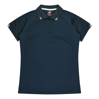 Womens dark navy blue with white detail antibacterial fabric polished finish Aussie Pacific N2308 Flinders Lady Polos