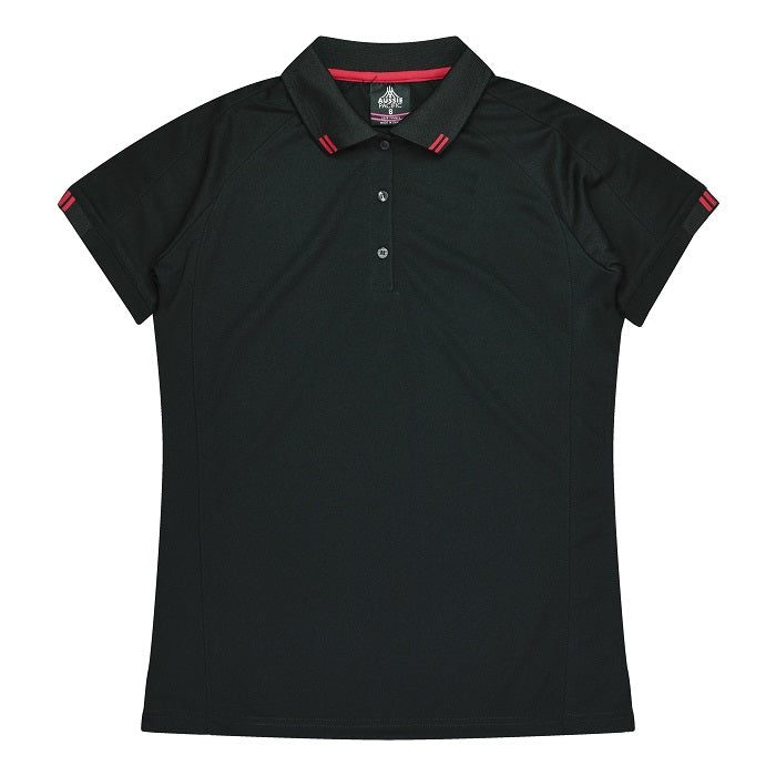 womens black with red short sleeve knitted colour workwear polo Aussie Pacific N2308 Flinders Lady Polos