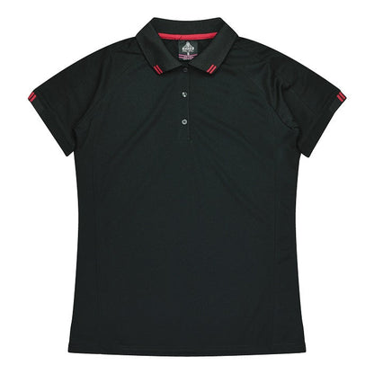 womens black with red short sleeve knitted colour workwear polo Aussie Pacific N2308 Flinders Lady Polos
