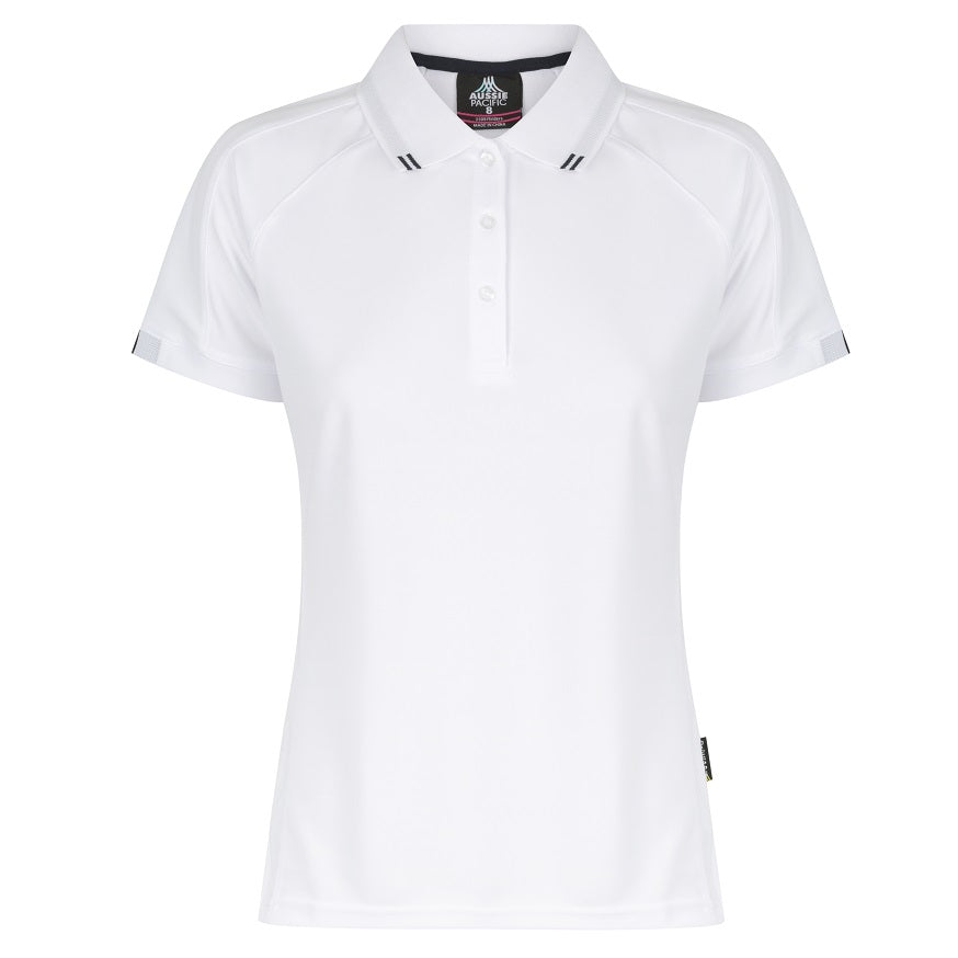Womens White and Navy classic modern fit Aussie Pacific N2308 Flinders Lady Polo shirt