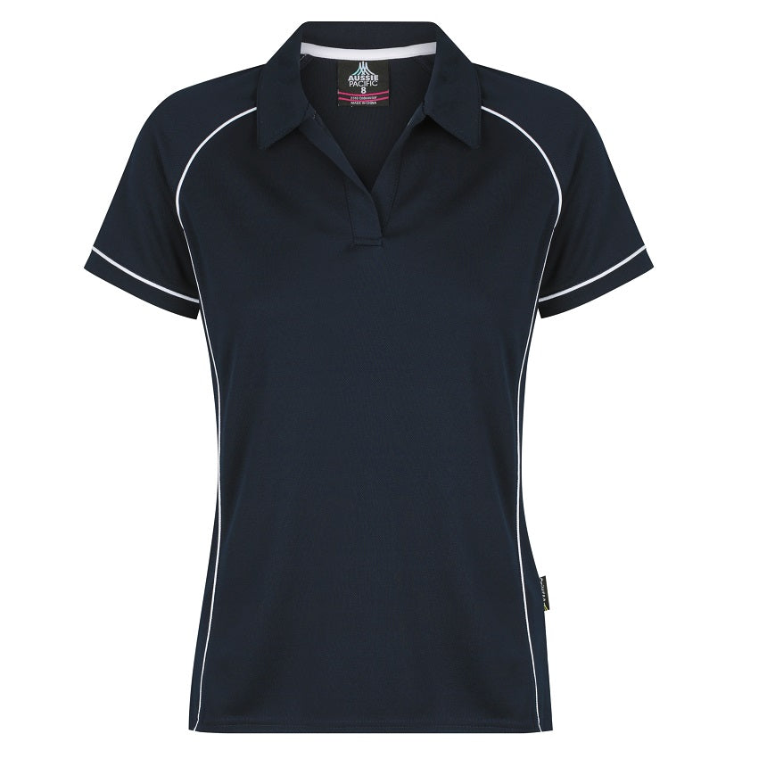 Womens navy with white piping professional corporate sports polo Aussie Pacific N2310 Endeavour Ladies Polo