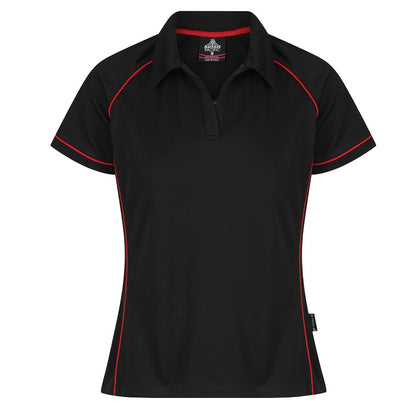 womens black with red contrast piping V-neck collar antibacterial polo Aussie Pacific N2310 Endeavour Ladies Polo