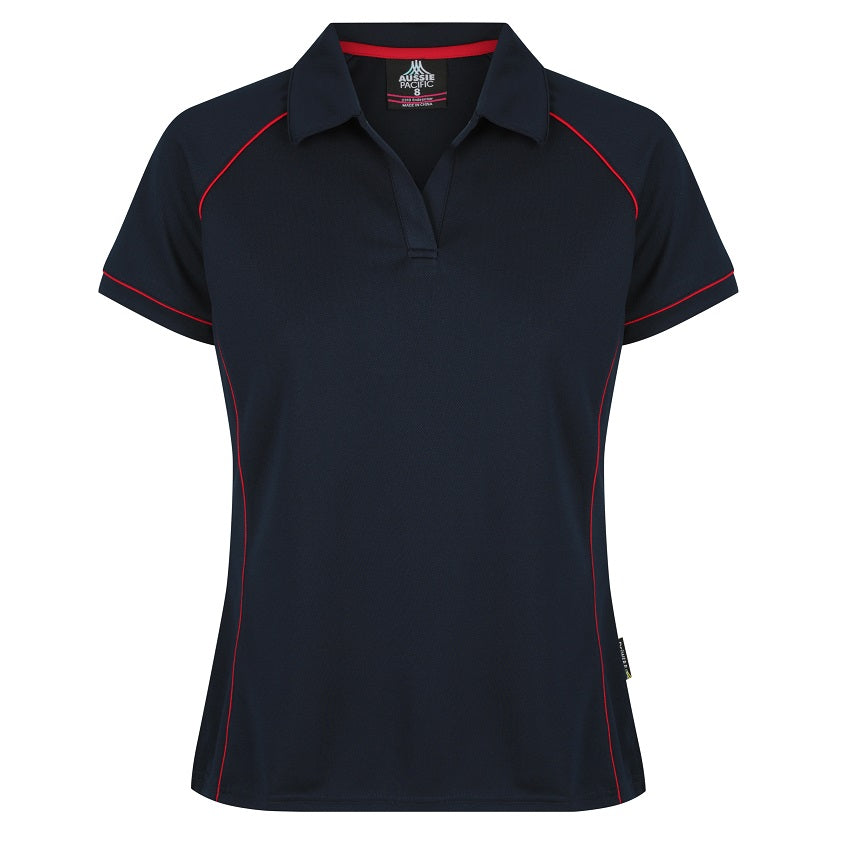 womens premium wrinkle resistant dark navy blue with red piping detail professional Aussie Pacific N2310 Endeavour Ladies Polo