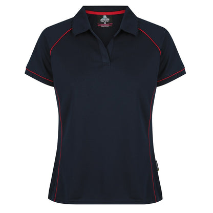 womens premium wrinkle resistant dark navy blue with red piping detail professional Aussie Pacific N2310 Endeavour Ladies Polo
